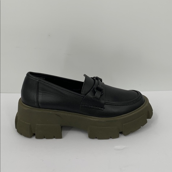 Steve Madden Trifecta loafer shoe black olive green chunky lug sole platform 6.5 - Picture 1 of 6